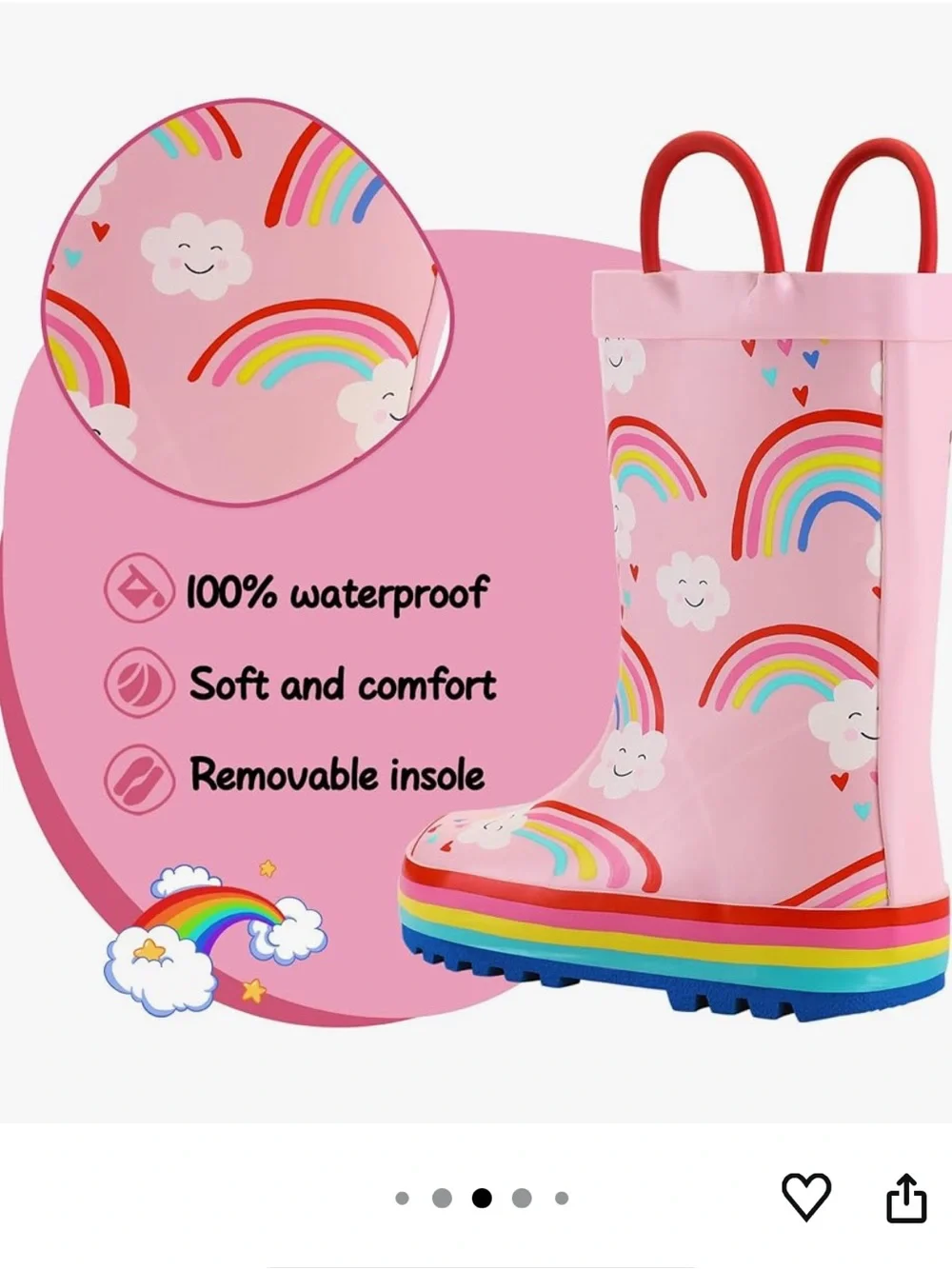 Kids Pink Rainbow Rain Boots